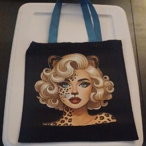 Marilyn ~ Meow Stylish Black and Blue Tote Bag